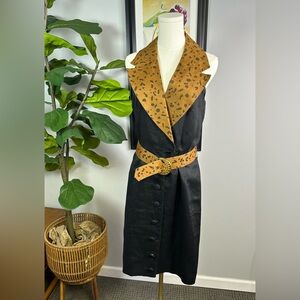 Vintage Bouillabaisse Deborah Dress Sleeveless Animal Print Buttons Belt Midi